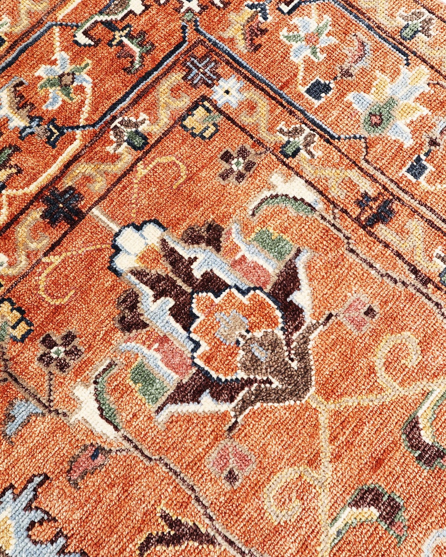 Hand Knotted Oushak Rug – Vintage Burnt Orange Floral Persian Area Rug with Botanical Medallion Design, Traditional Wool Handmade Carpet