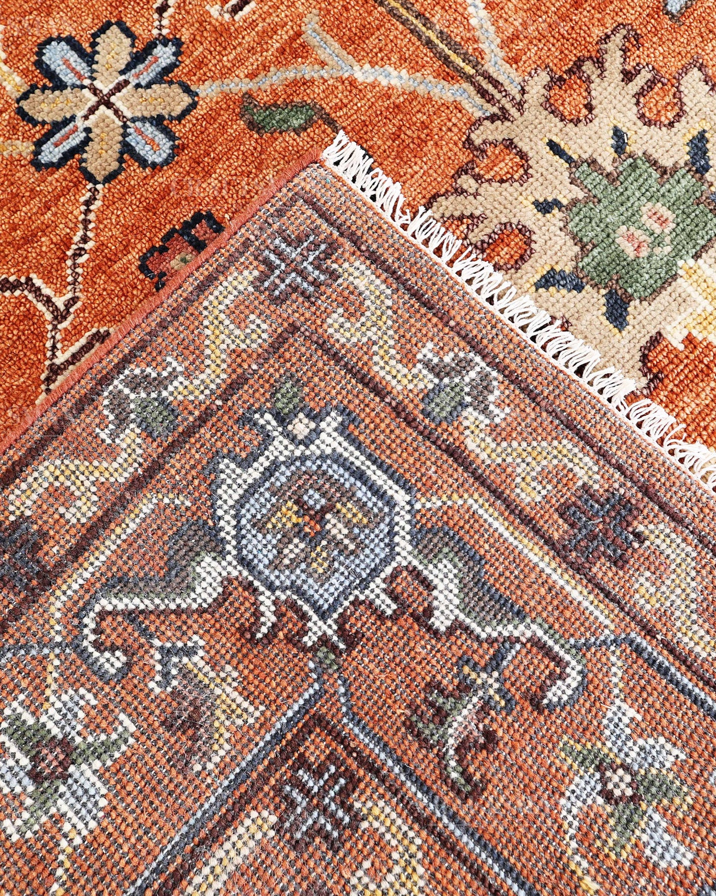 Hand Knotted Oushak Rug – Vintage Burnt Orange Floral Persian Area Rug with Botanical Medallion Design, Traditional Wool Handmade Carpet