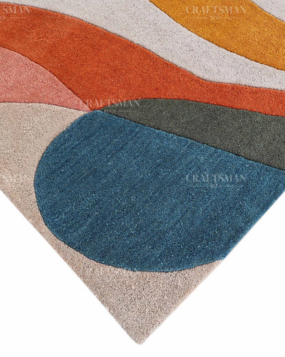 Modern Abstract Area Rug, Colorful Mid Century Modern Carpet, Teal Blue Rust Orange Mustard Yellow Pink Contemporary Living Room Rug