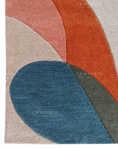 Modern Abstract Area Rug, Colorful Mid Century Modern Carpet, Teal Blue Rust Orange Mustard Yellow Pink Contemporary Living Room Rug