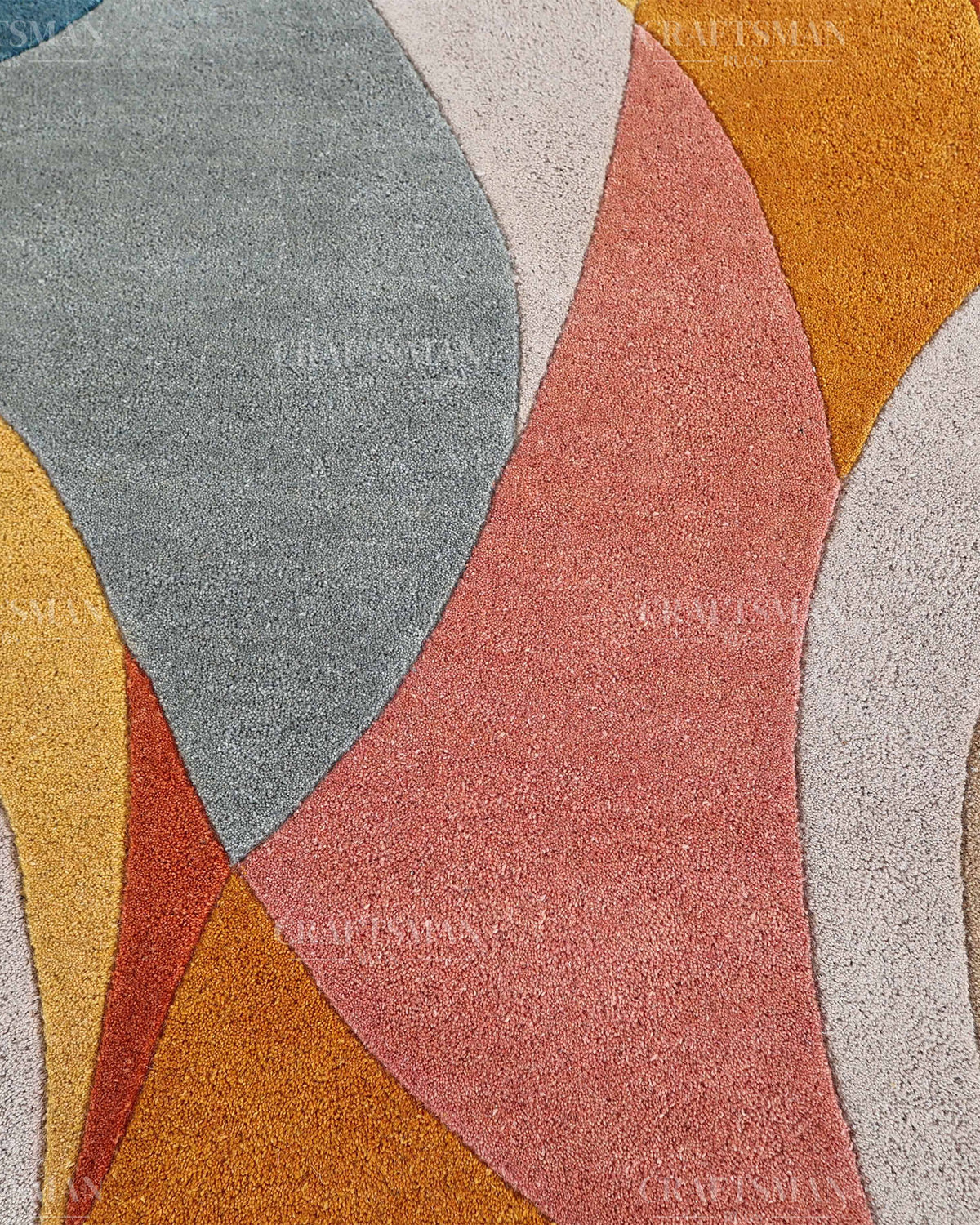 Modern Abstract Area Rug, Colorful Mid Century Modern Carpet, Teal Blue Rust Orange Mustard Yellow Pink Contemporary Living Room Rug