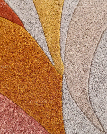 Modern Abstract Area Rug, Colorful Mid Century Modern Carpet, Teal Blue Rust Orange Mustard Yellow Pink Contemporary Living Room Rug