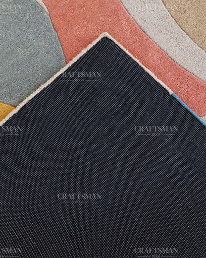Modern Abstract Area Rug, Colorful Mid Century Modern Carpet, Teal Blue Rust Orange Mustard Yellow Pink Contemporary Living Room Rug