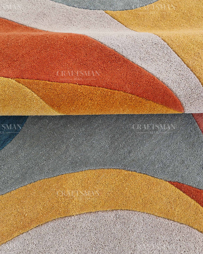Modern Abstract Area Rug, Colorful Mid Century Modern Carpet, Teal Blue Rust Orange Mustard Yellow Pink Contemporary Living Room Rug