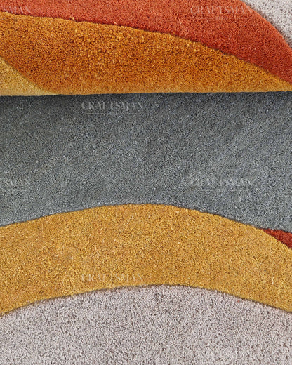 Modern Abstract Area Rug, Colorful Mid Century Modern Carpet, Teal Blue Rust Orange Mustard Yellow Pink Contemporary Living Room Rug