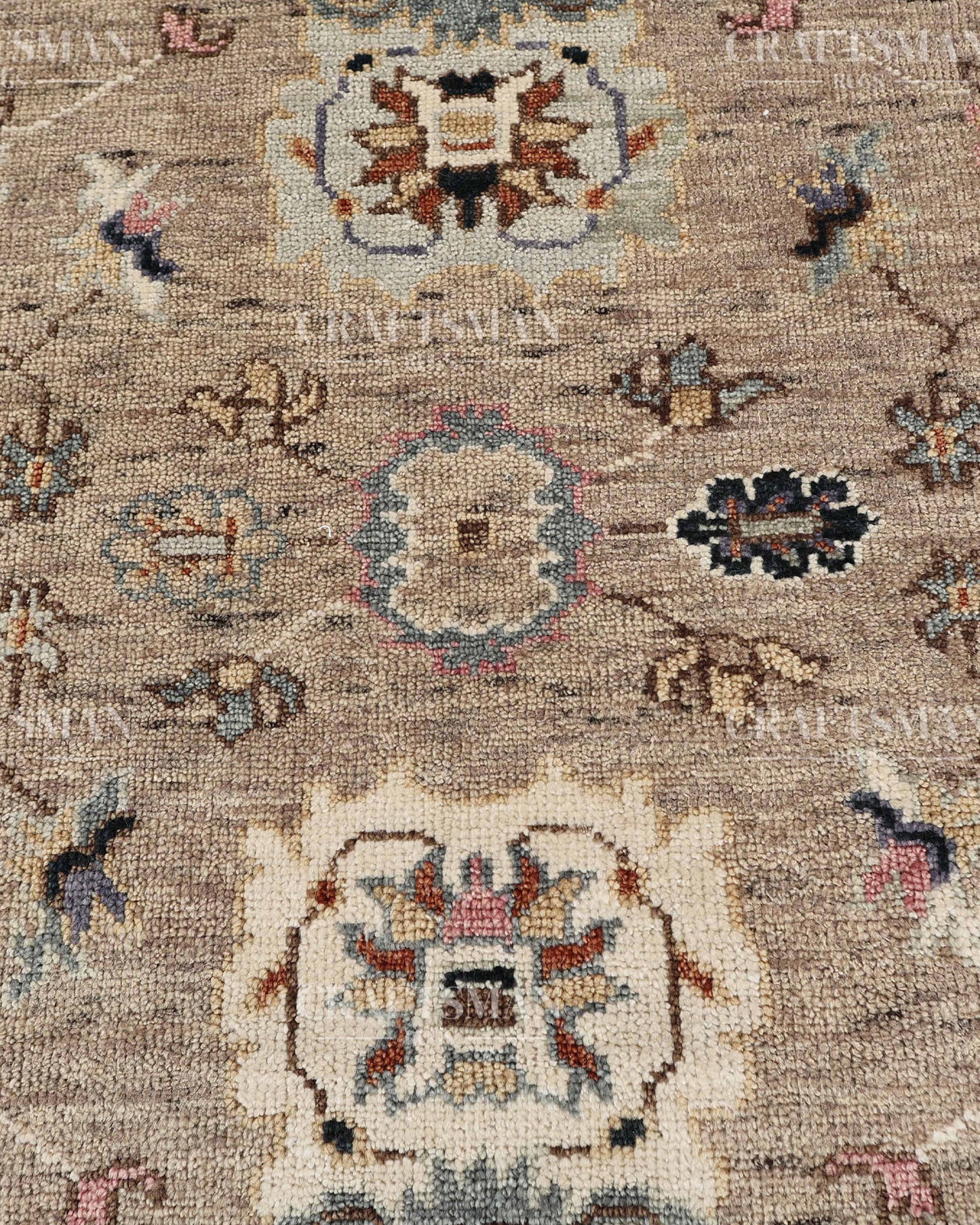 Hand Knotted Oushak Area Rug – Handmade Wool Traditional Floral Carpet in Beige & Blue – Luxury Vintage Style Rug for Living Room & Bedroom