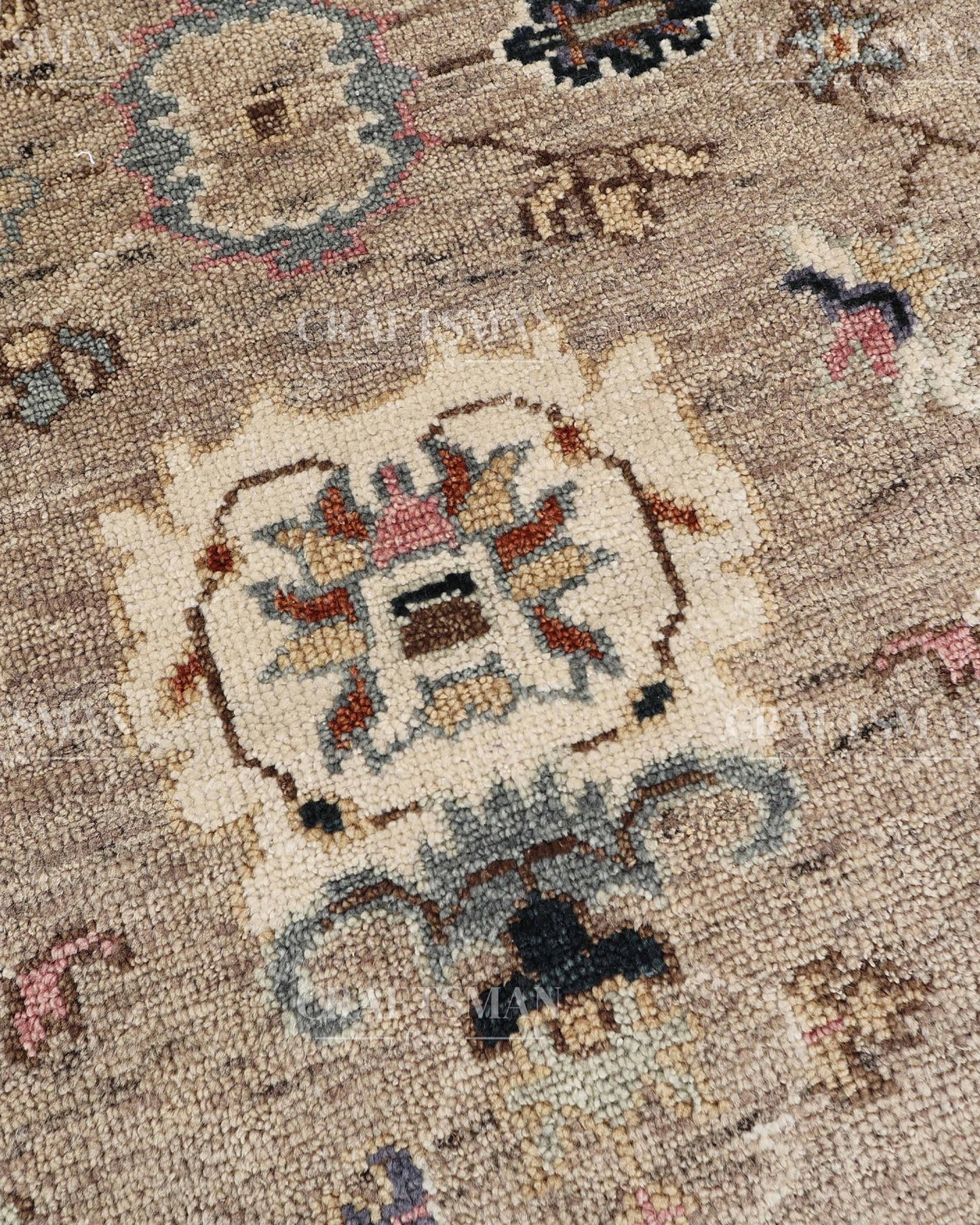 Hand Knotted Oushak Area Rug – Handmade Wool Traditional Floral Carpet in Beige & Blue – Luxury Vintage Style Rug for Living Room & Bedroom