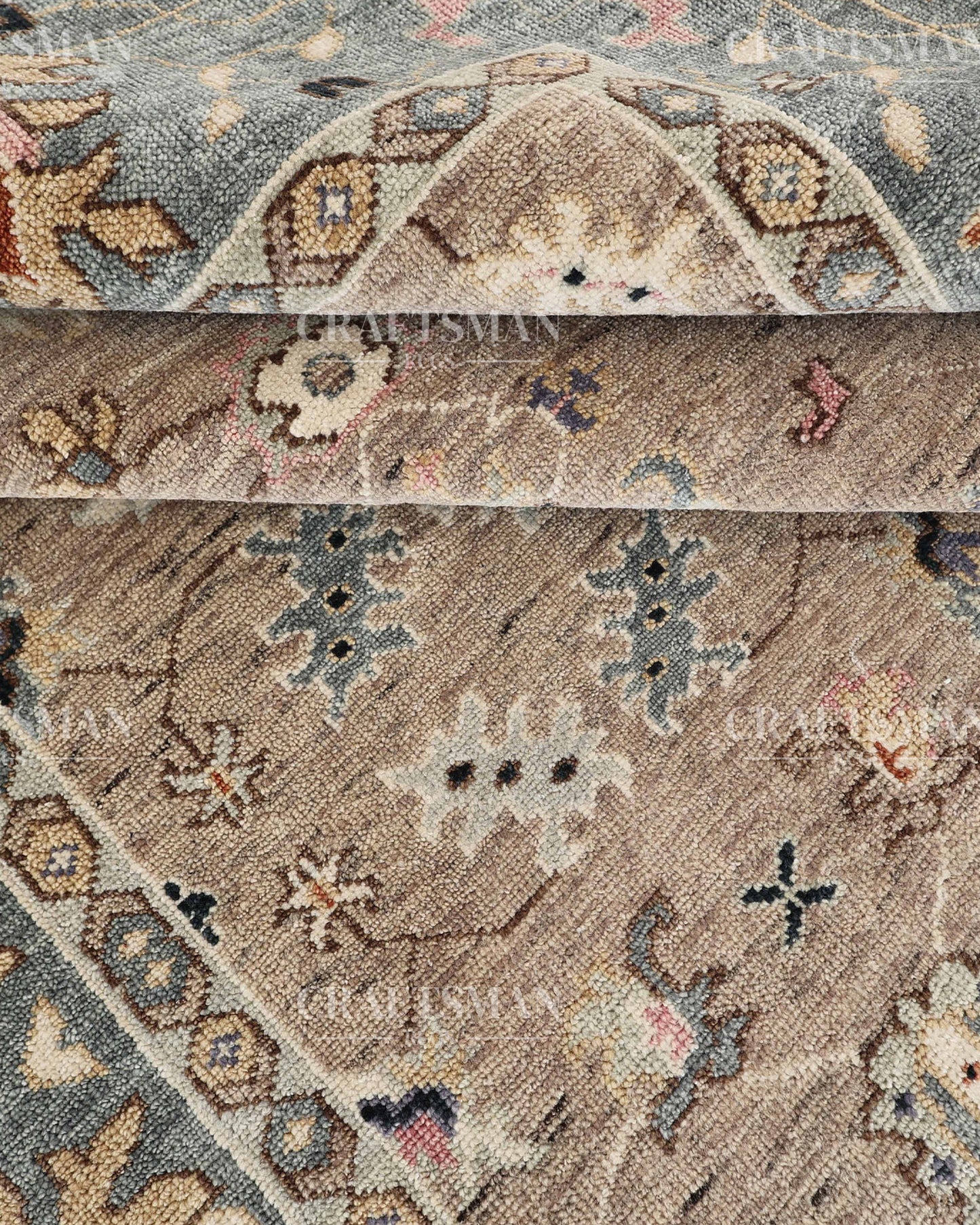 Hand Knotted Oushak Area Rug – Handmade Wool Traditional Floral Carpet in Beige & Blue – Luxury Vintage Style Rug for Living Room & Bedroom