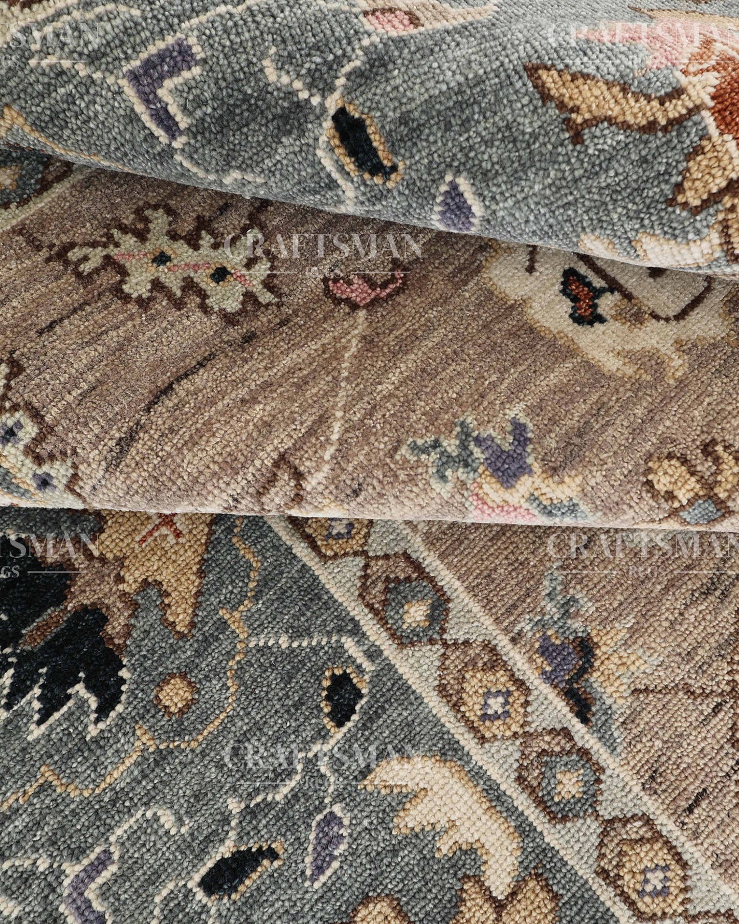 Hand Knotted Oushak Area Rug – Handmade Wool Traditional Floral Carpet in Beige & Blue – Luxury Vintage Style Rug for Living Room & Bedroom