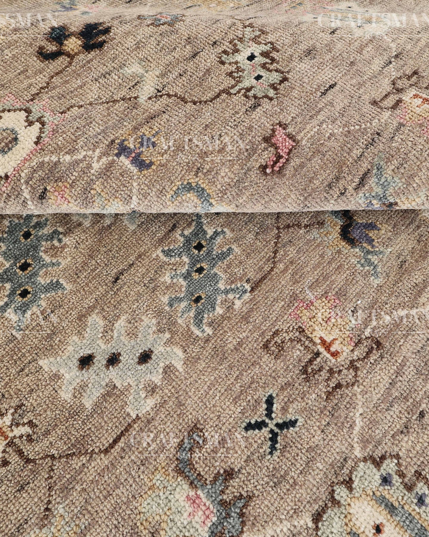 Hand Knotted Oushak Area Rug – Handmade Wool Traditional Floral Carpet in Beige & Blue – Luxury Vintage Style Rug for Living Room & Bedroom