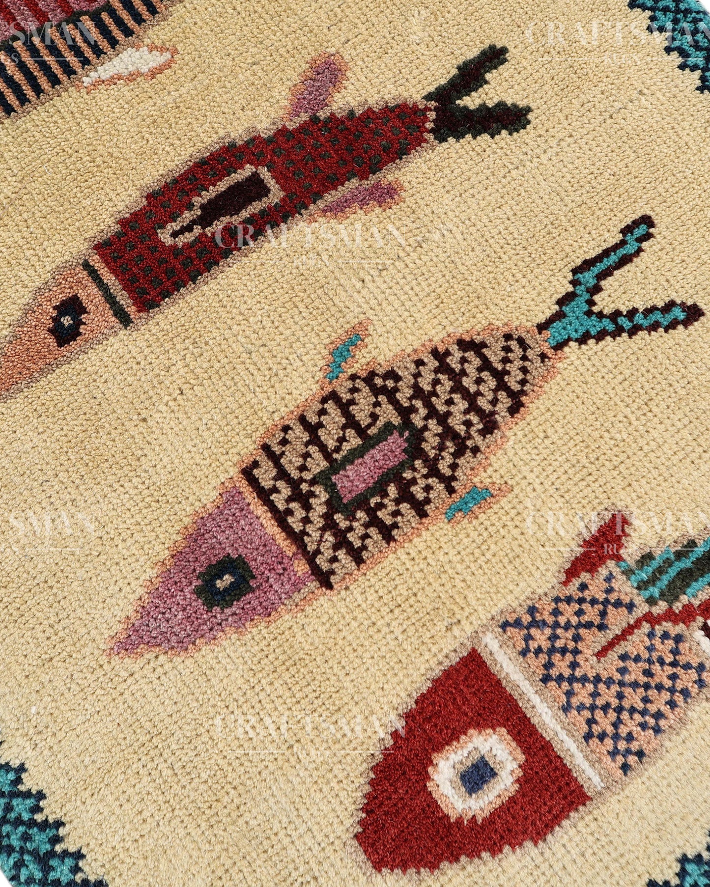 Ethnic Fish Design Runner Rug – Hand Knotted Wool Rug for Hallway Entryway