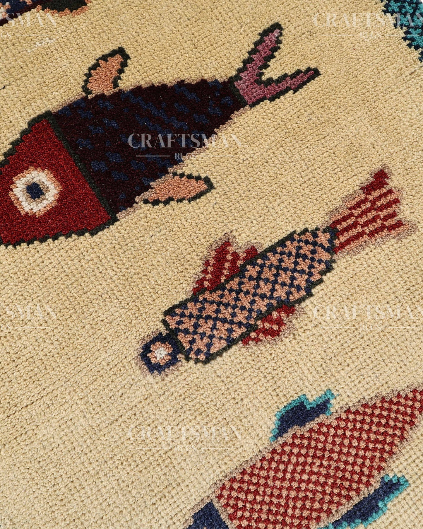 Ethnic Fish Design Runner Rug – Hand Knotted Wool Rug for Hallway Entryway