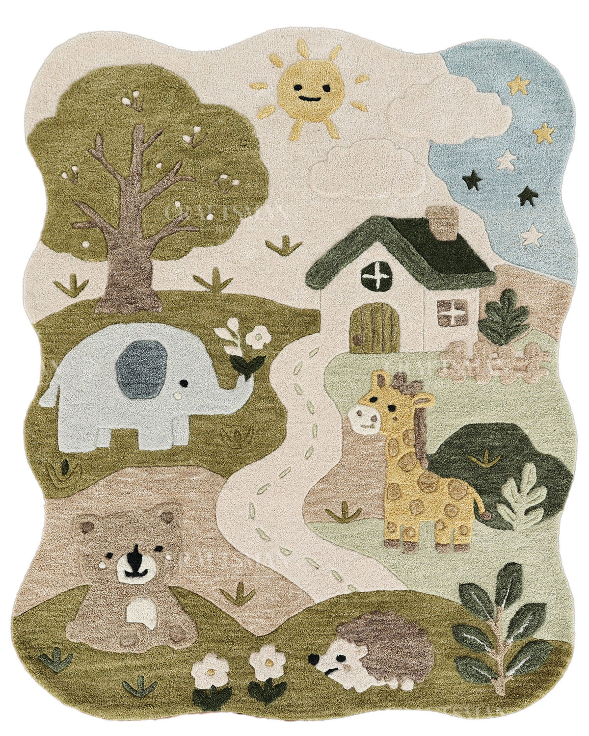 Kids Animal Safari Rug, Cute Jungle Nursery Area Rug, Handmade Tufted Animal Carpet for Baby Room, Woodland Kids Bedroom Rug