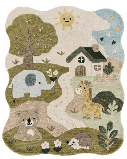 Kids Animal Safari Rug, Cute Jungle Nursery Area Rug, Handmade Tufted Animal Carpet for Baby Room, Woodland Kids Bedroom Rug