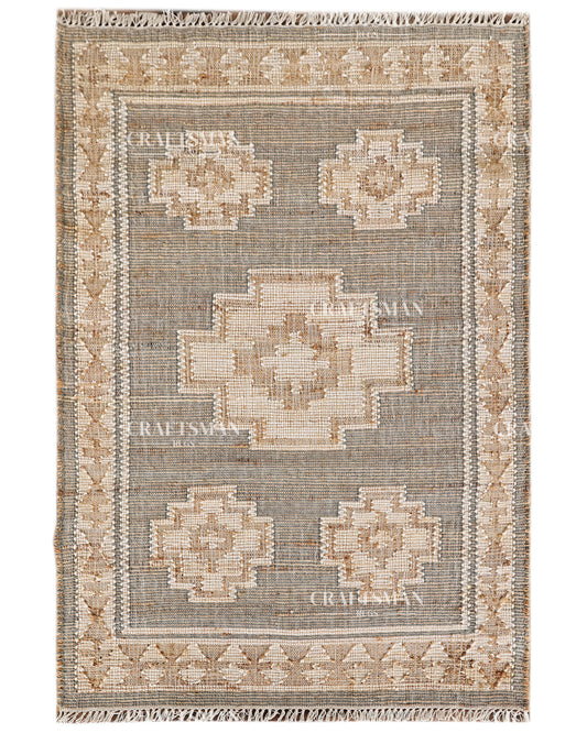 4x6 Handwoven Jute Area Rug – Natural Gray & Beige Boho Farmhouse Rug | Eco-Friendly Flatweave Rug | Ready to Ship