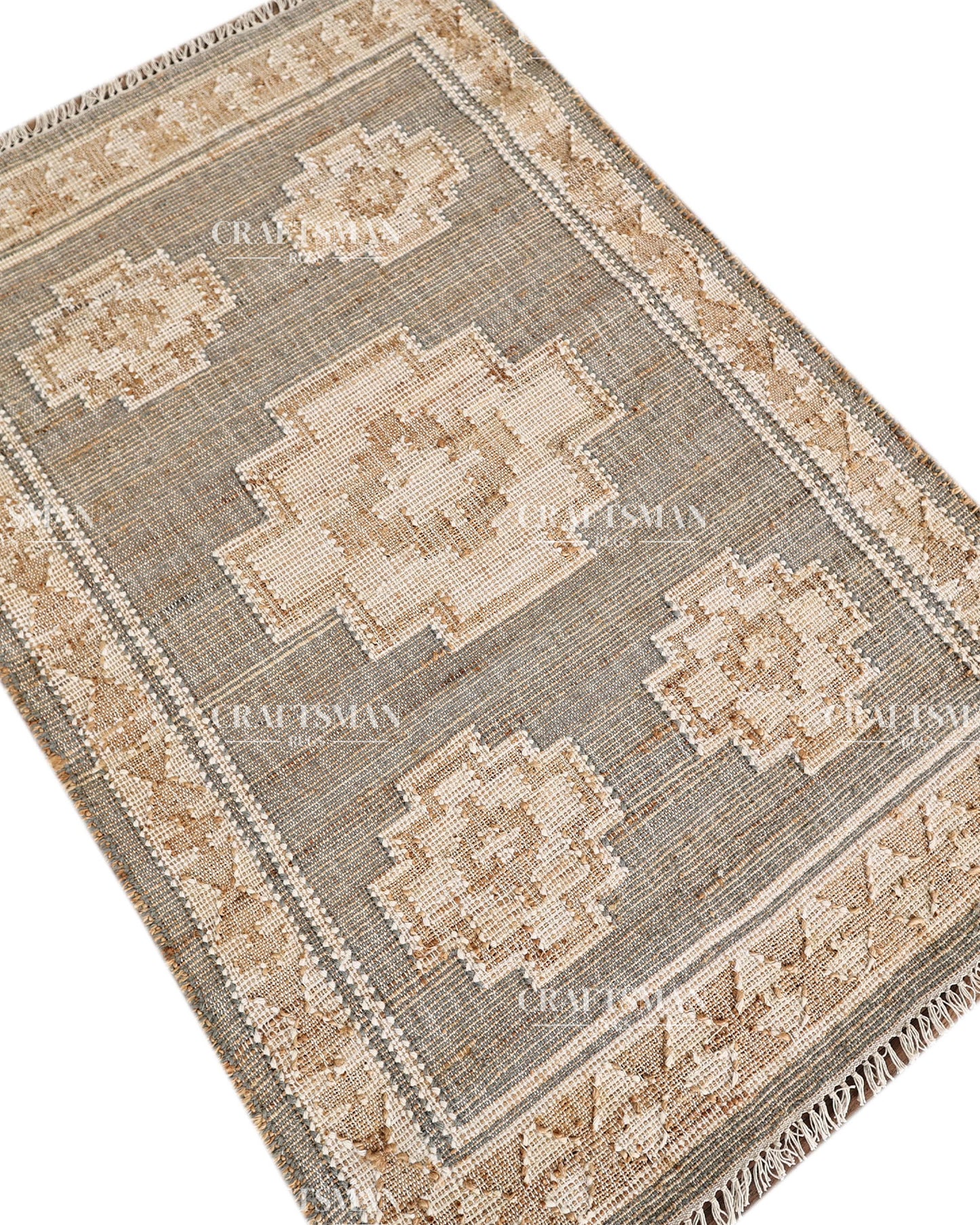 4x6 Handwoven Jute Area Rug – Natural Gray & Beige Boho Farmhouse Rug | Eco-Friendly Flatweave Rug | Ready to Ship