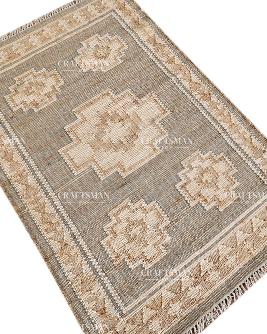 4x6 Handwoven Jute Area Rug – Natural Gray & Beige Boho Farmhouse Rug | Eco-Friendly Flatweave Rug | Ready to Ship