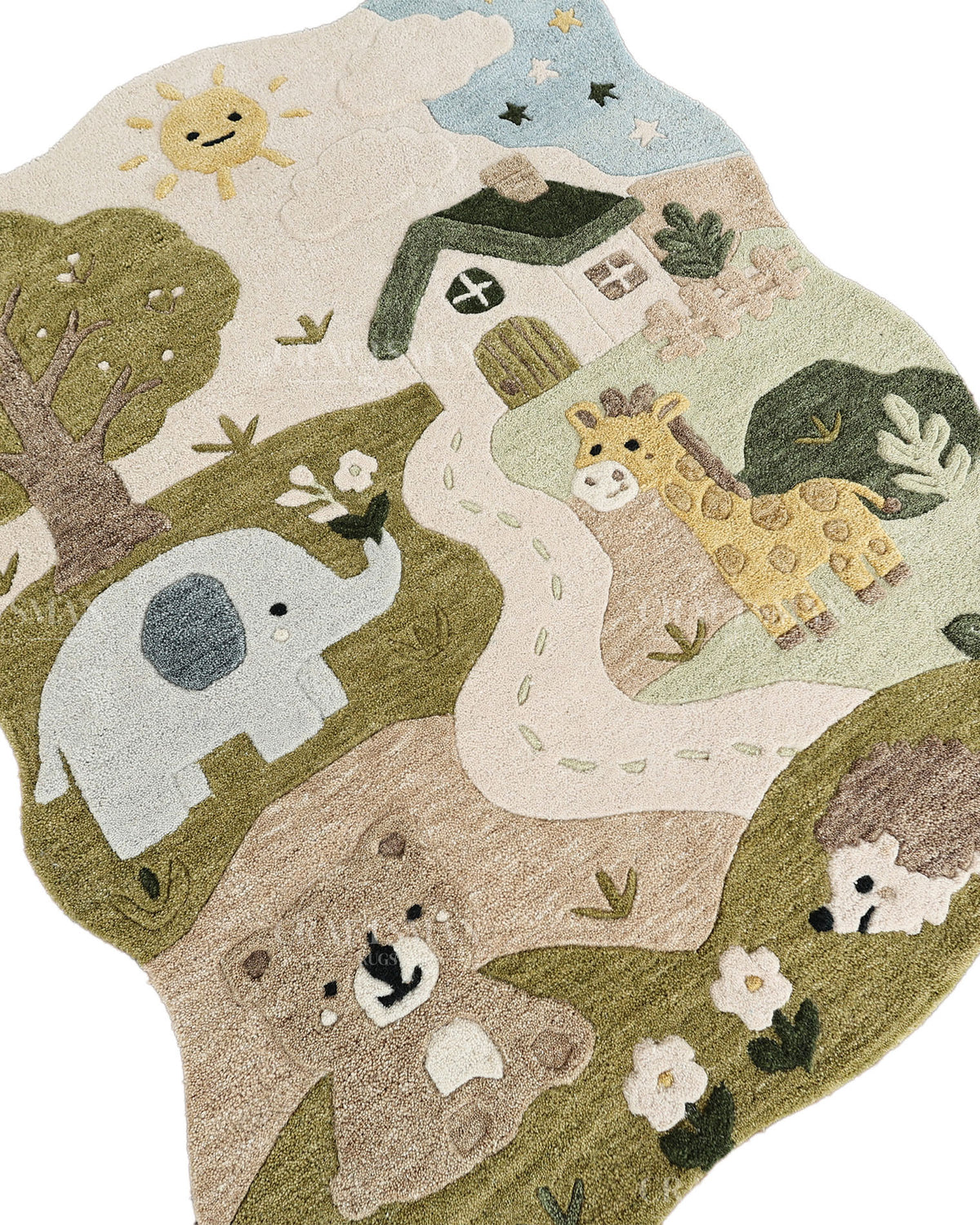Kids Animal Safari Rug, Cute Jungle Nursery Area Rug, Handmade Tufted Animal Carpet for Baby Room, Woodland Kids Bedroom Rug