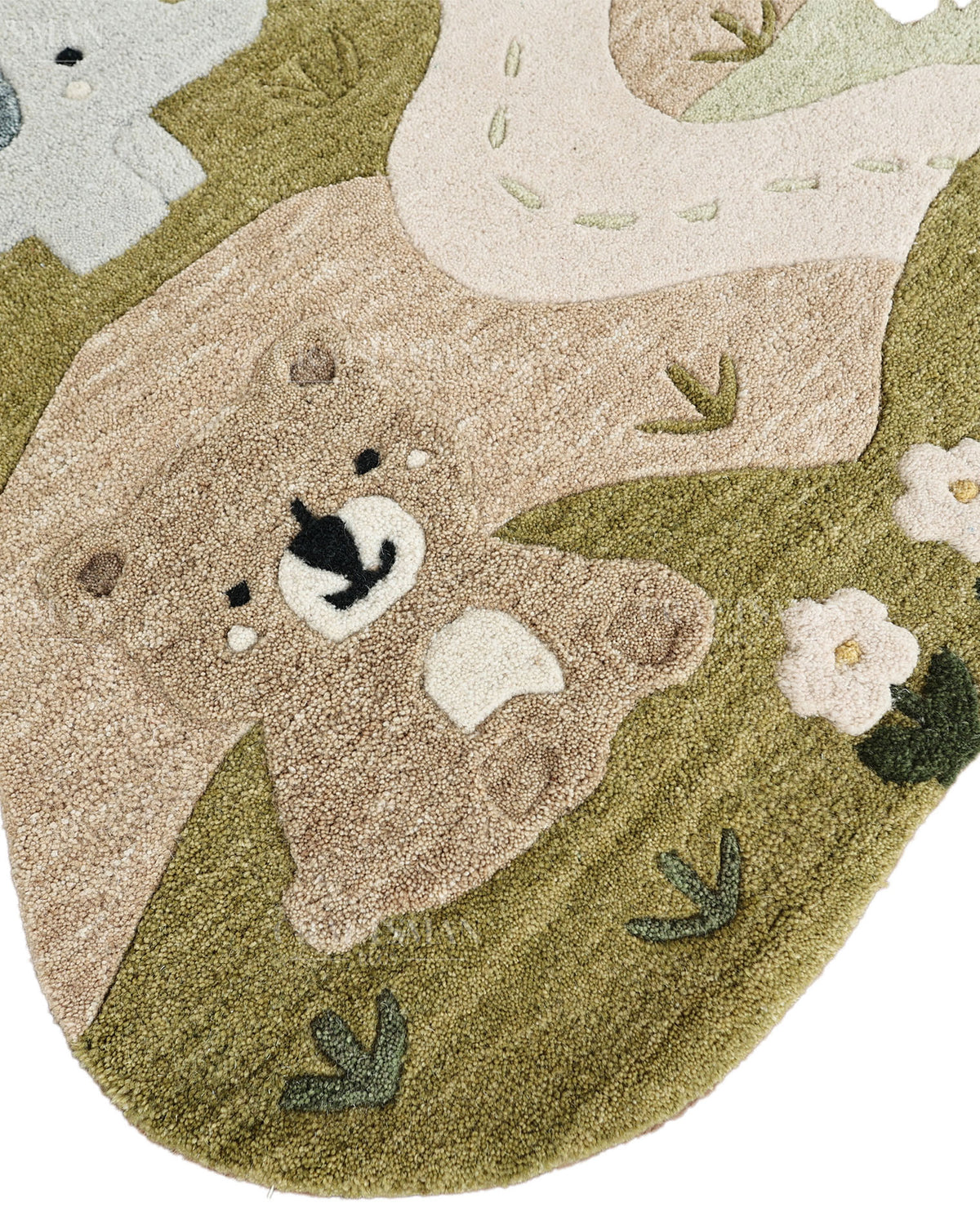 Kids Animal Safari Rug, Cute Jungle Nursery Area Rug, Handmade Tufted Animal Carpet for Baby Room, Woodland Kids Bedroom Rug