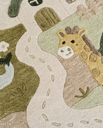 Kids Animal Safari Rug, Cute Jungle Nursery Area Rug, Handmade Tufted Animal Carpet for Baby Room, Woodland Kids Bedroom Rug