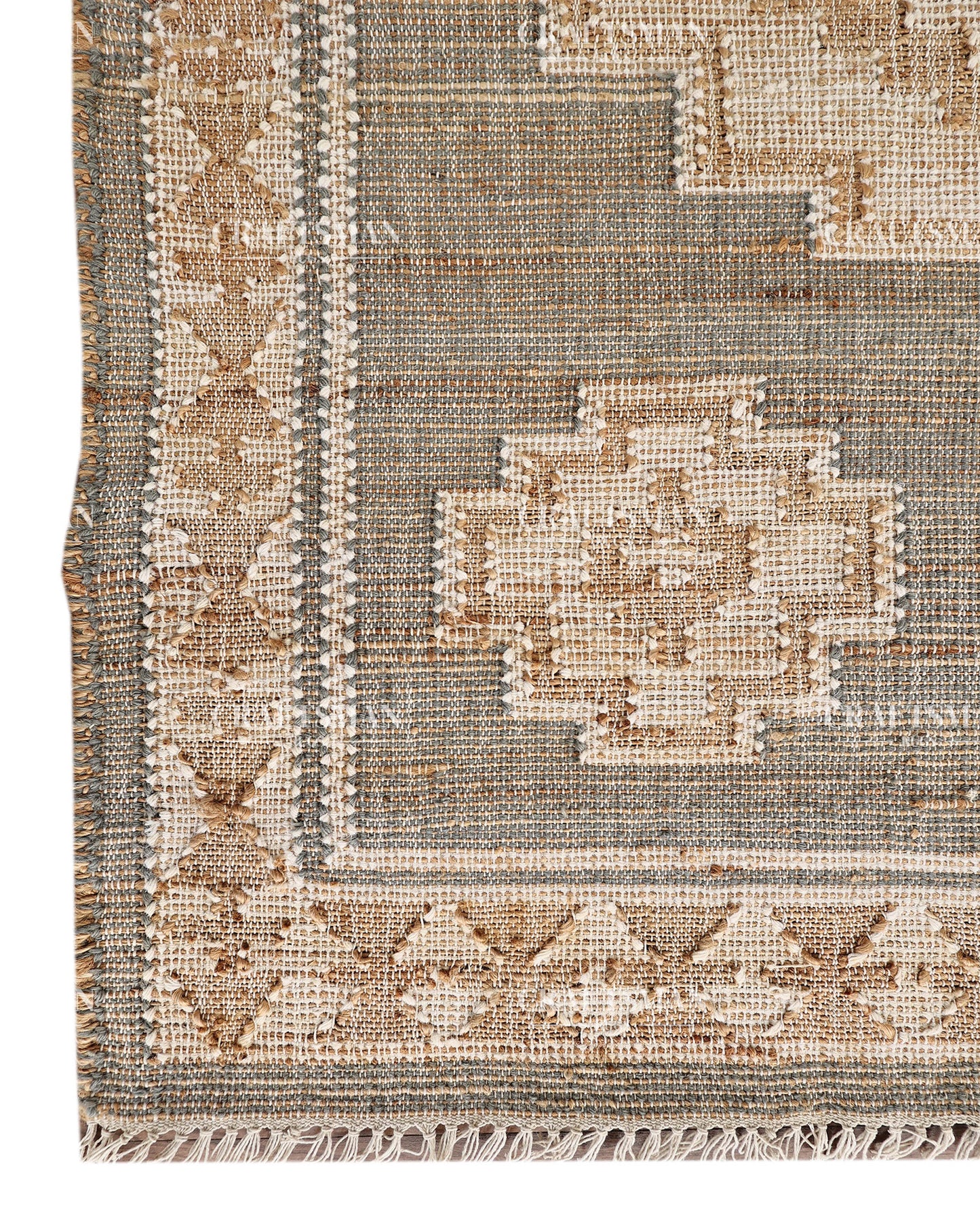 Handwoven Gray Jute Area Rug – Handmade Geometric Boho Farmhouse Flatweave Rug | Natural Eco-Friendly Area Carpet