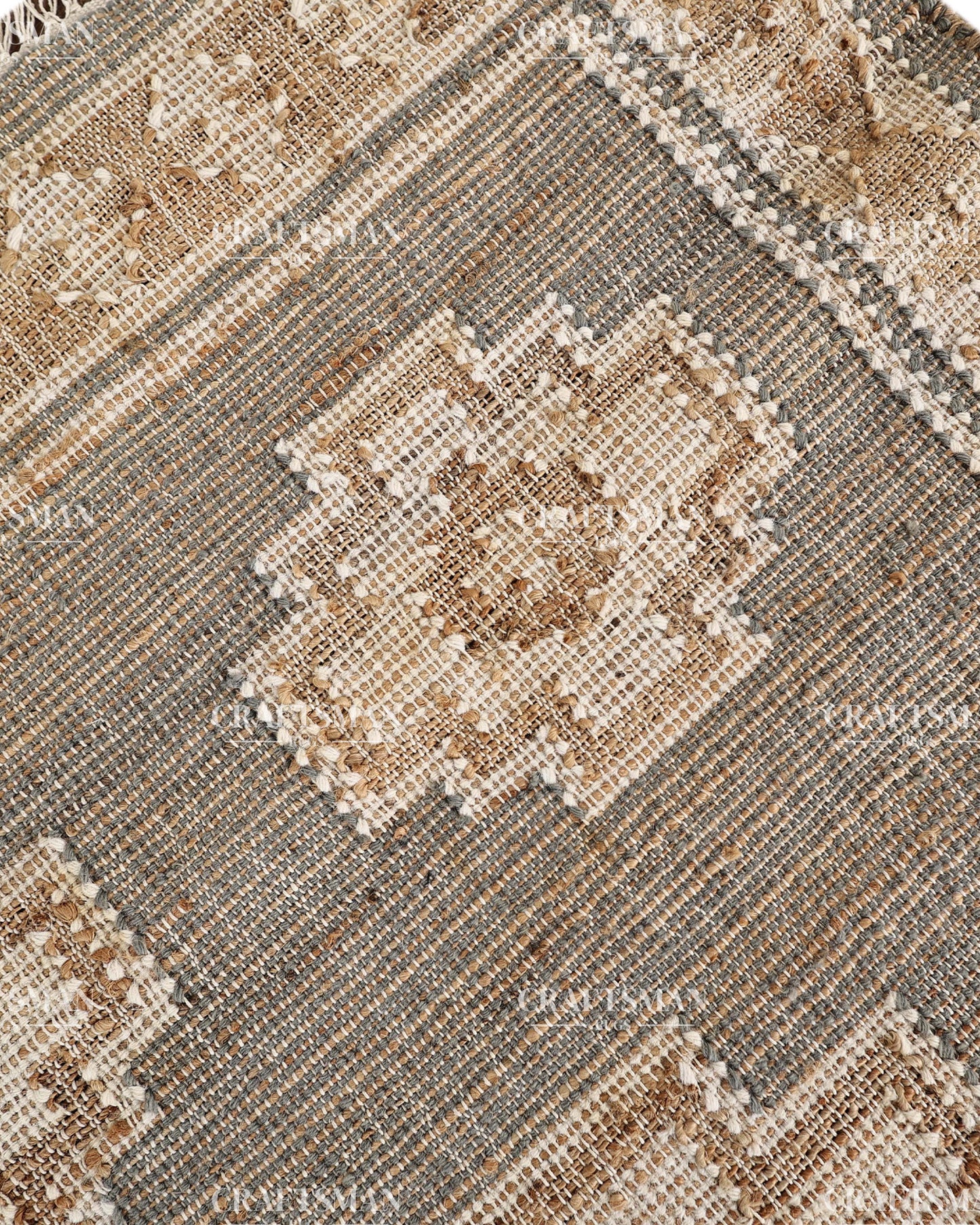 Handwoven Gray Jute Area Rug – Handmade Geometric Boho Farmhouse Flatweave Rug | Natural Eco-Friendly Area Carpet
