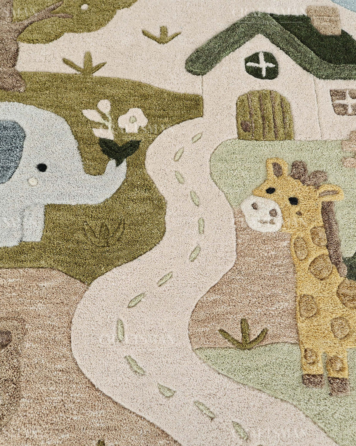 Kids Animal Safari Rug, Cute Jungle Nursery Area Rug, Handmade Tufted Animal Carpet for Baby Room, Woodland Kids Bedroom Rug