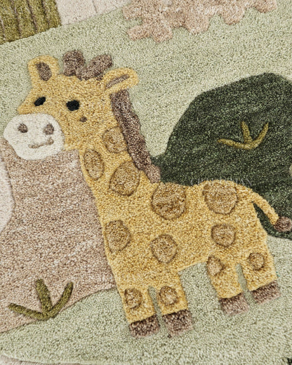 Kids Animal Safari Rug, Cute Jungle Nursery Area Rug, Handmade Tufted Animal Carpet for Baby Room, Woodland Kids Bedroom Rug