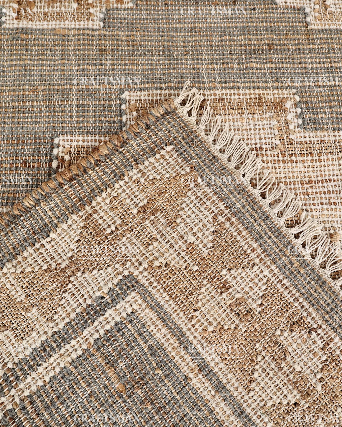 Handwoven Gray Jute Area Rug – Handmade Geometric Boho Farmhouse Flatweave Rug | Natural Eco-Friendly Area Carpet