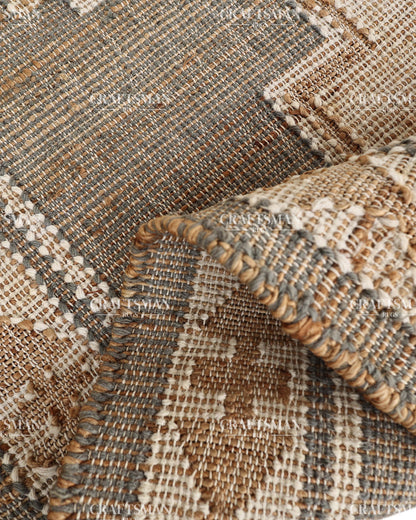 Handwoven Gray Jute Area Rug – Handmade Geometric Boho Farmhouse Flatweave Rug | Natural Eco-Friendly Area Carpet