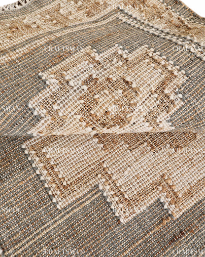 Handwoven Gray Jute Area Rug – Handmade Geometric Boho Farmhouse Flatweave Rug | Natural Eco-Friendly Area Carpet