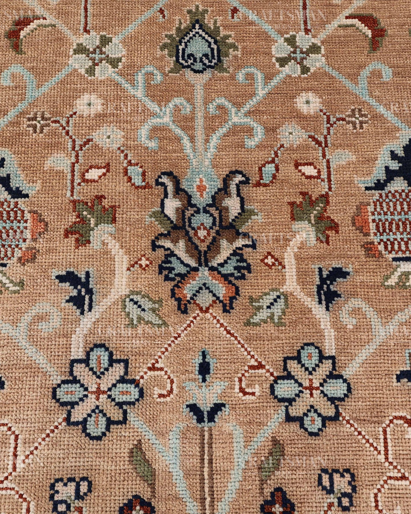 Hand Knotted Oushak Rug – Handmade Vintage Turkish Floral Wool Area Rug in Beige & Peach | Traditional Living Room Carpet