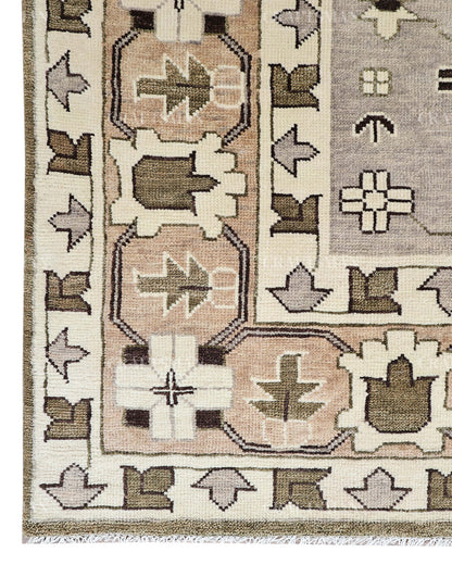 Hand Knotted Southwestern Wool Rug – Olive Green & Ivory Geometric Area Rug | Handmade Tribal Navajo Style Carpet