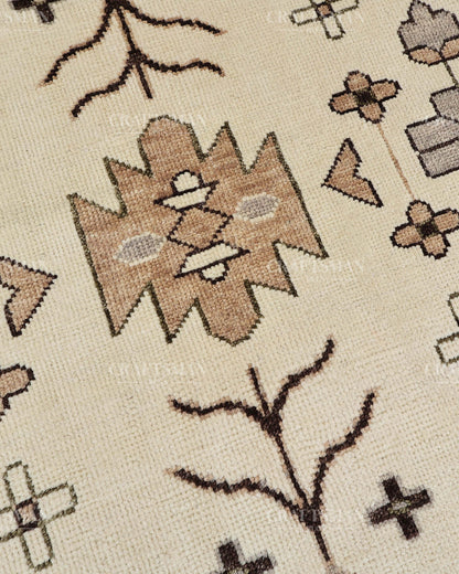 Hand Knotted Southwestern Wool Rug – Olive Green & Ivory Geometric Area Rug | Handmade Tribal Navajo Style Carpet