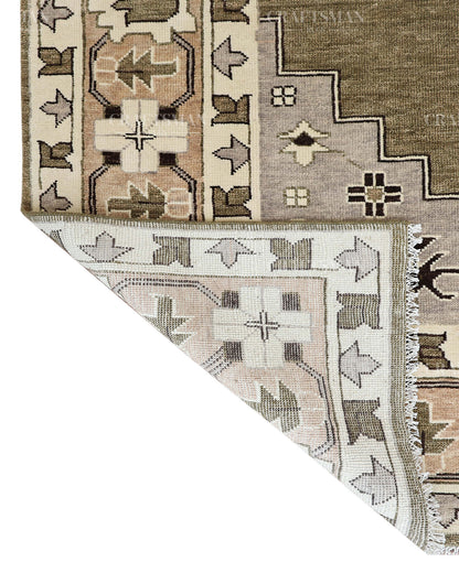 Hand Knotted Southwestern Wool Rug – Olive Green & Ivory Geometric Area Rug | Handmade Tribal Navajo Style Carpet