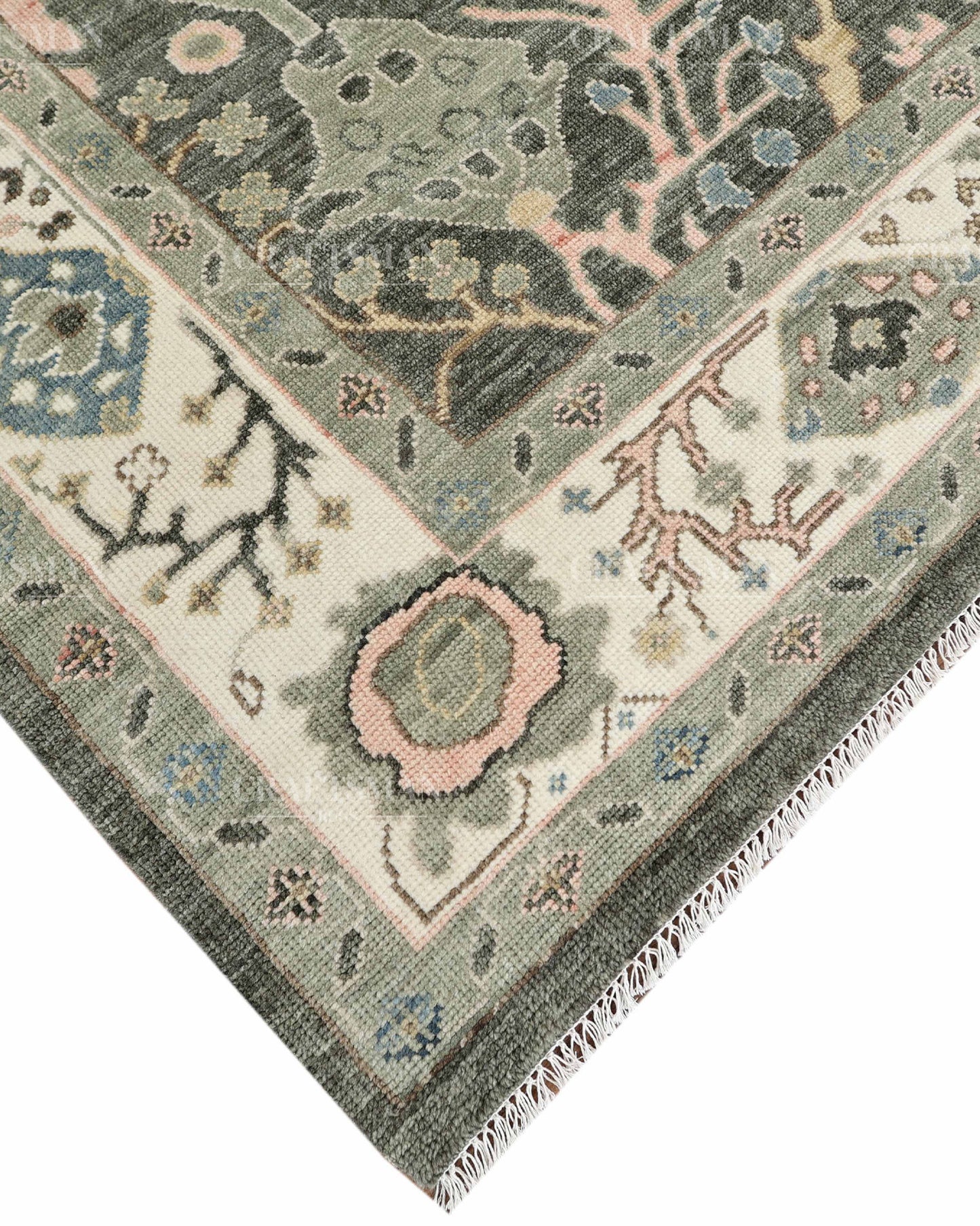 Hand Knotted Oushak Rug, Vintage Turkish Wool Area Rug, Charcoal Gray Oriental Carpet, Handmade Floral Rug, Luxury Living Room Rug, Traditional Persian Style Rug