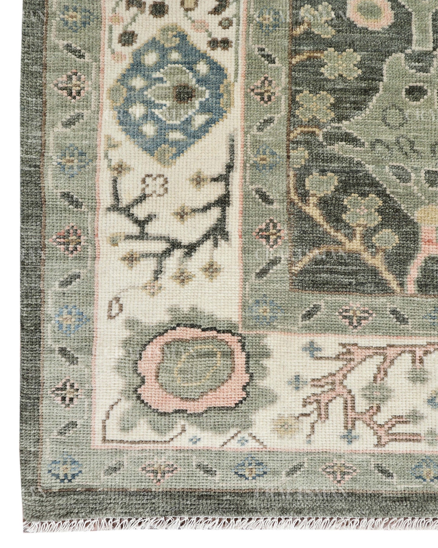 Hand Knotted Oushak Rug, Vintage Turkish Wool Area Rug, Charcoal Gray Oriental Carpet, Handmade Floral Rug, Luxury Living Room Rug, Traditional Persian Style Rug