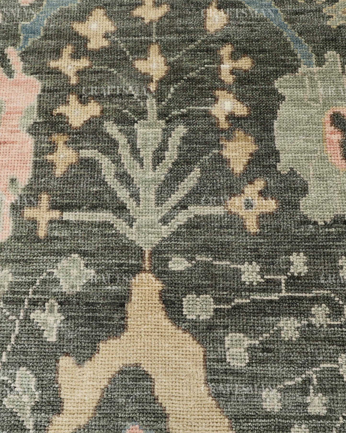 Hand Knotted Oushak Rug, Vintage Turkish Wool Area Rug, Charcoal Gray Oriental Carpet, Handmade Floral Rug, Luxury Living Room Rug, Traditional Persian Style Rug