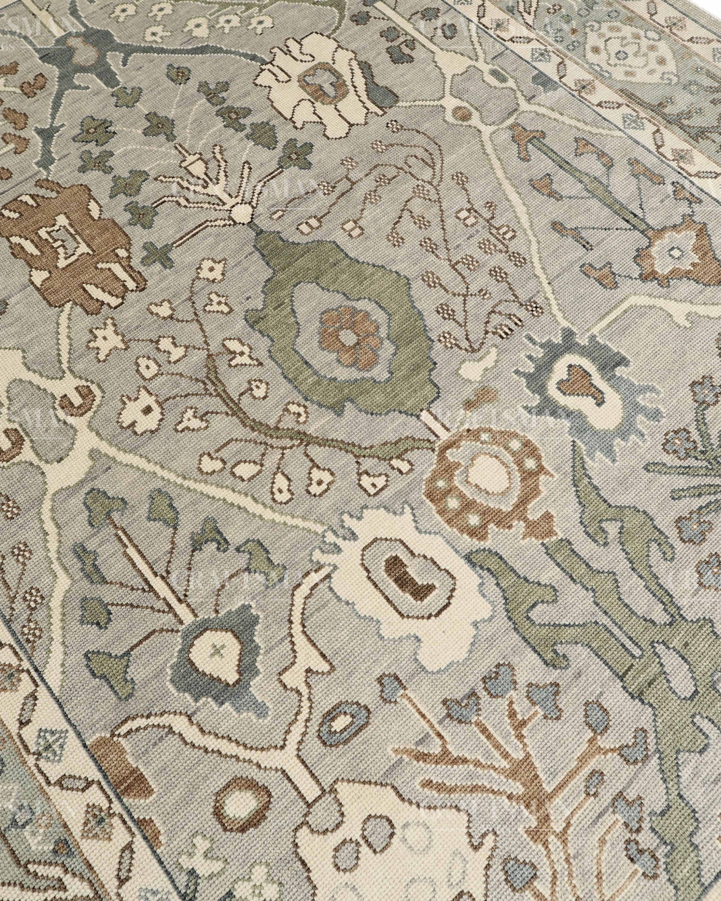 8x10 Hand Knotted Oushak Rug, Vintage Turkish Wool Area Rug, Sage Green & Gray Oriental Carpet, Handmade Floral Rug, Traditional Living Room Rug