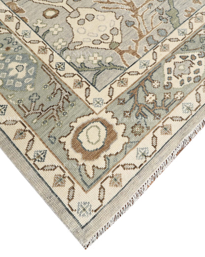 8x10 Hand Knotted Oushak Rug, Vintage Turkish Wool Area Rug, Sage Green & Gray Oriental Carpet, Handmade Floral Rug, Traditional Living Room Rug