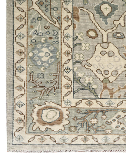 8x10 Hand Knotted Oushak Rug, Vintage Turkish Wool Area Rug, Sage Green & Gray Oriental Carpet, Handmade Floral Rug, Traditional Living Room Rug
