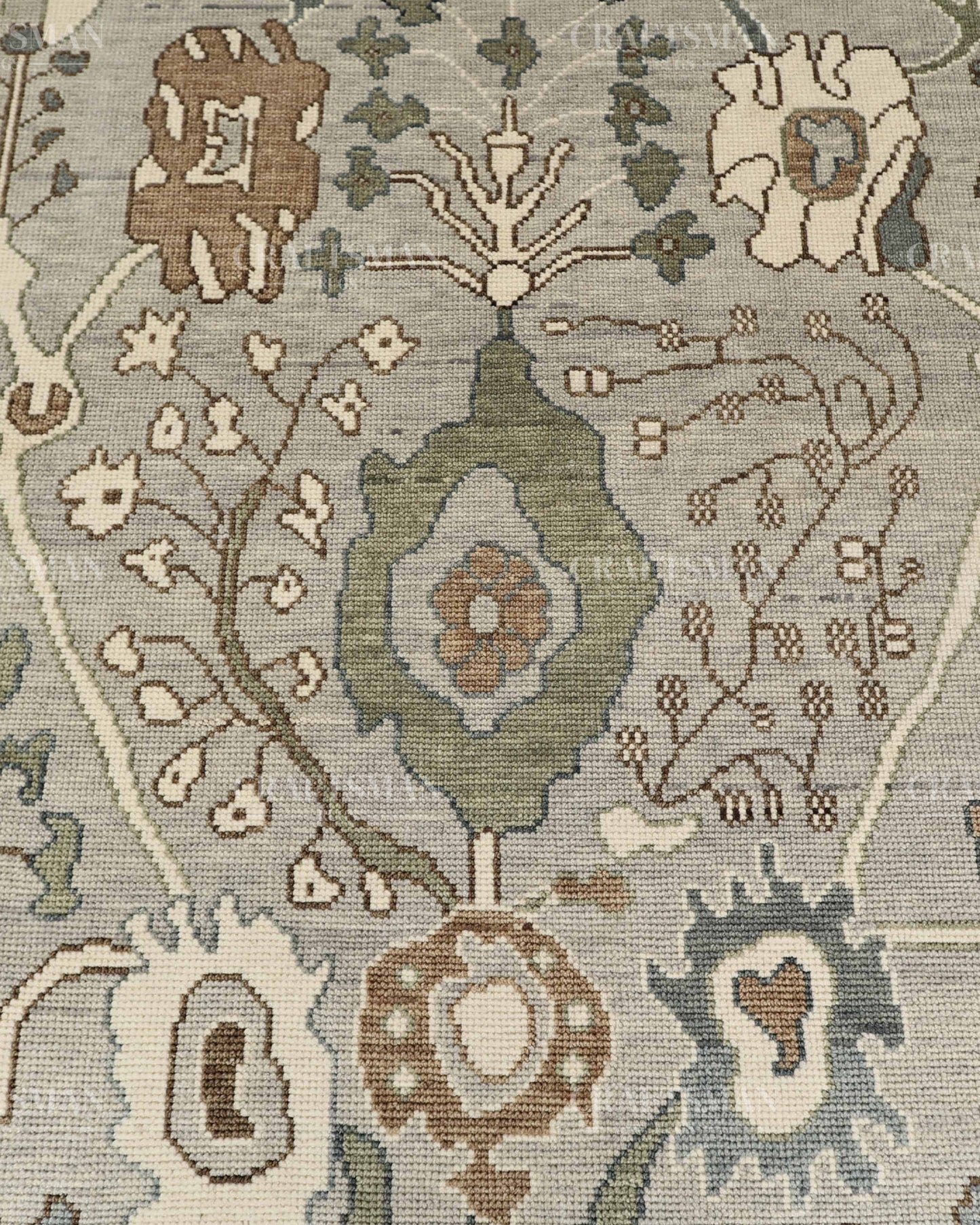 8x10 Hand Knotted Oushak Rug, Vintage Turkish Wool Area Rug, Sage Green & Gray Oriental Carpet, Handmade Floral Rug, Traditional Living Room Rug