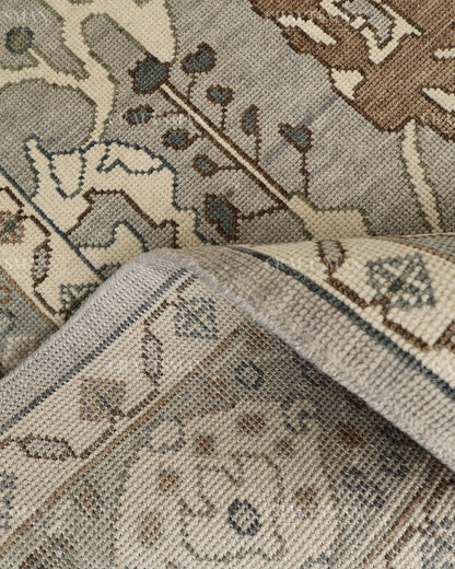 8x10 Hand Knotted Oushak Rug, Vintage Turkish Wool Area Rug, Sage Green & Gray Oriental Carpet, Handmade Floral Rug, Traditional Living Room Rug