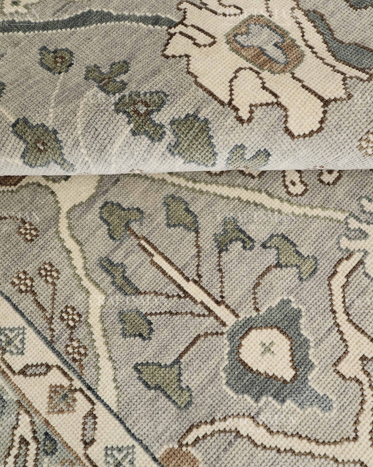 8x10 Hand Knotted Oushak Rug, Vintage Turkish Wool Area Rug, Sage Green & Gray Oriental Carpet, Handmade Floral Rug, Traditional Living Room Rug