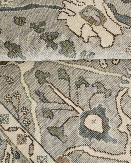 8x10 Hand Knotted Oushak Rug, Vintage Turkish Wool Area Rug, Sage Green & Gray Oriental Carpet, Handmade Floral Rug, Traditional Living Room Rug