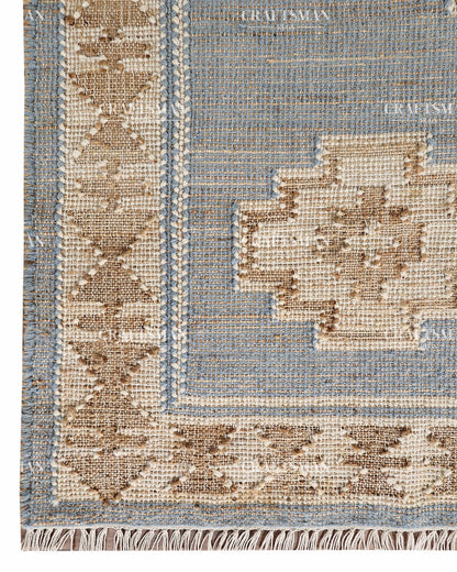 Handwoven Light Blue Jute Area Rug – Handmade Geometric Boho Farmhouse Flatweave Rug | Natural Eco-Friendly Area Carpet
