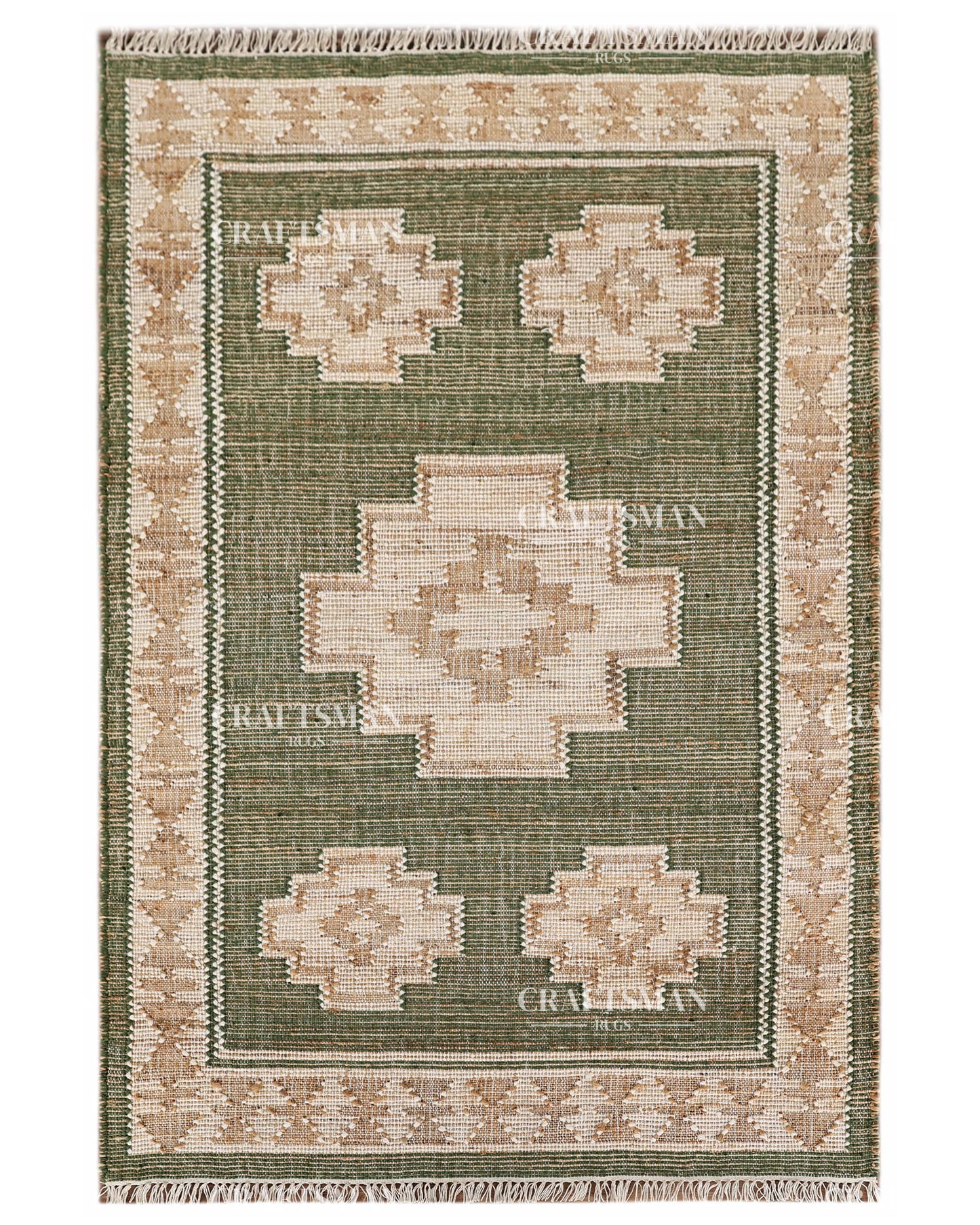 4x6 Handwoven Olive Green Jute Area Rug – Eco-Friendly Flatweave Rug | Geometric Boho Farmhouse Carpet | Ready to Ship