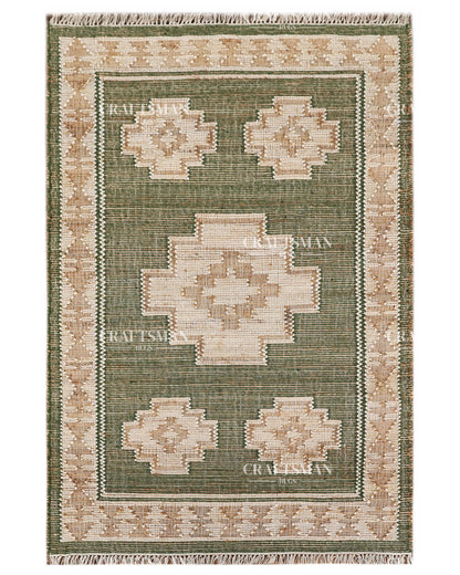 4x6 Handwoven Olive Green Jute Area Rug – Eco-Friendly Flatweave Rug | Geometric Boho Farmhouse Carpet | Ready to Ship