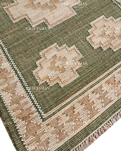 4x6 Handwoven Olive Green Jute Area Rug – Eco-Friendly Flatweave Rug | Geometric Boho Farmhouse Carpet | Ready to Ship