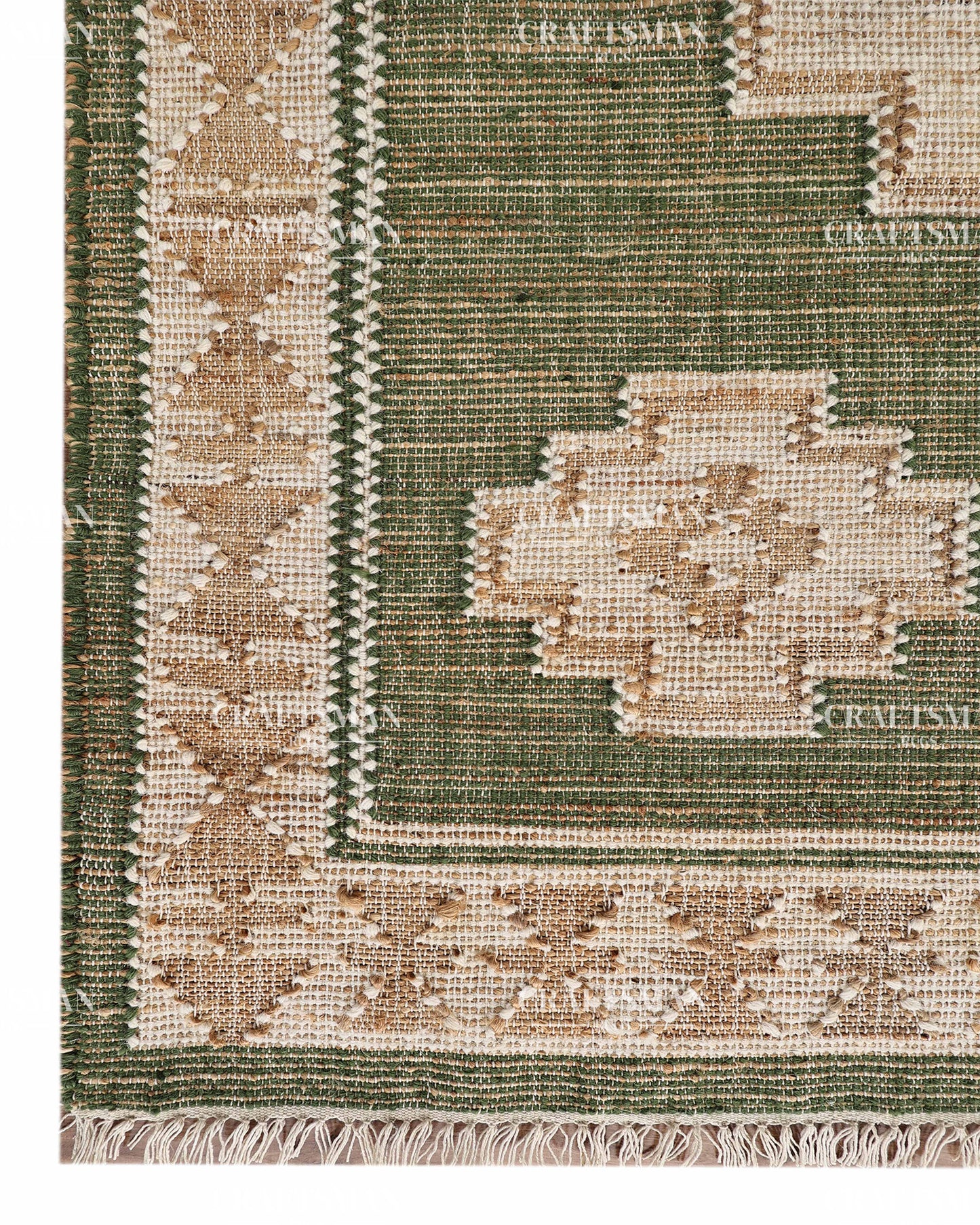 4x6 Handwoven Olive Green Jute Area Rug – Eco-Friendly Flatweave Rug | Geometric Boho Farmhouse Carpet | Ready to Ship